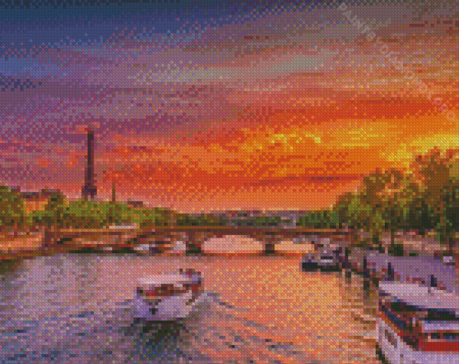 Sunset River In Paris Diamond Painting