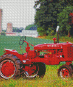 Vintage Red Farm Tractor Diamond Painting