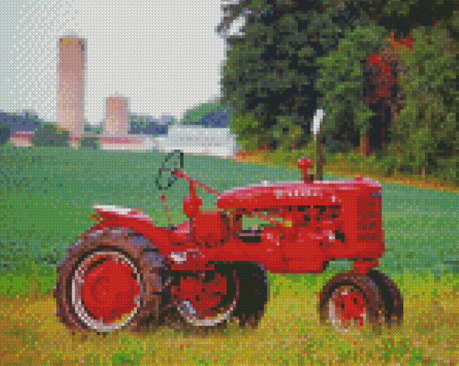 Vintage Red Farm Tractor Diamond Painting