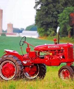 Vintage Red Farm Tractor Diamond Painting