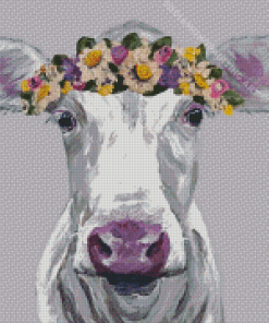 Watercolor Cow With Flowering Head Diamond Painting