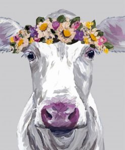 Watercolor Cow With Flowering Head Diamond Painting