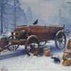 Wooden Old Wagon In The Snow Diamond Painting