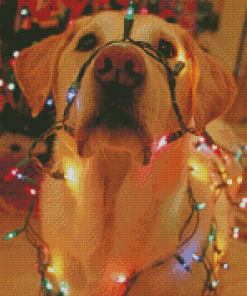 Yellow Lab With Colorful Christmas Lights Diamond Painting