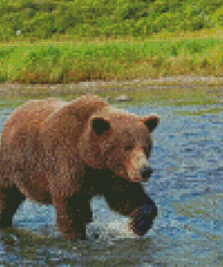 Bear Walking In Water Diamond Painting