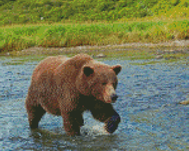 Bear Walking In Water Diamond Painting