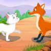 Cartoon White Cat And Fox Diamond Painting