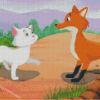 Cartoon White Cat And Fox Diamond Painting