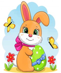 Cartoon Rabbit With Easter And Butterflies Diamond Painting