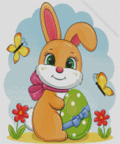 Cartoon Rabbit With Easter And Butterflies Diamond Painting