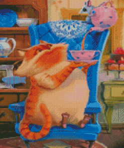 Cat Drinking Tea Diamond Painting