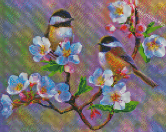 Cherry Blossom And Two Birds Diamond Painting