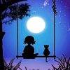 Girl And Cat Silhouette Diamond Painting