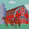 Horses And Red Barn Diamond Painting