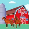 Horses And Red Barn Diamond Painting