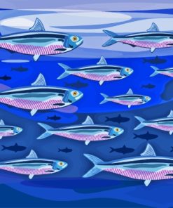 Illustration Sardines Fish Underwater Diamond Painting