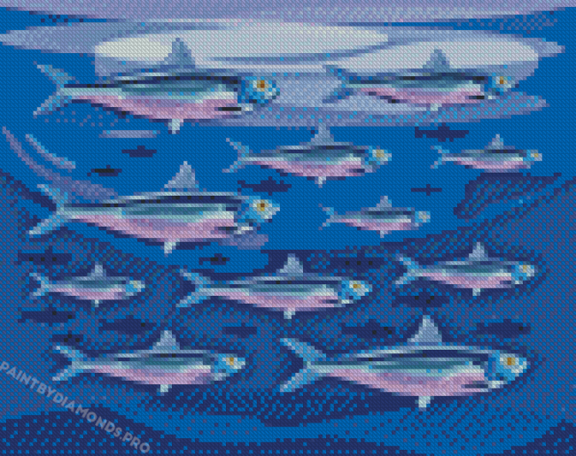 Illustration Sardines Fish Underwater Diamond Painting