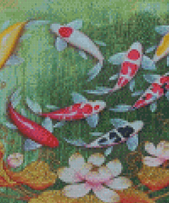 Koi Fish And Lotus Diamond Painting