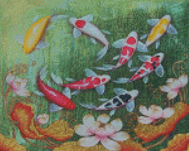 Koi Fish And Lotus Diamond Painting