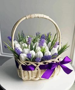 Lavender And Tulips Basket Diamond Painting