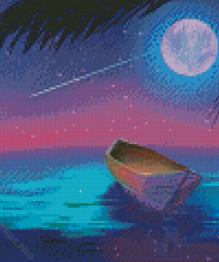 Magical Beach Boat With Moon Diamond Painting