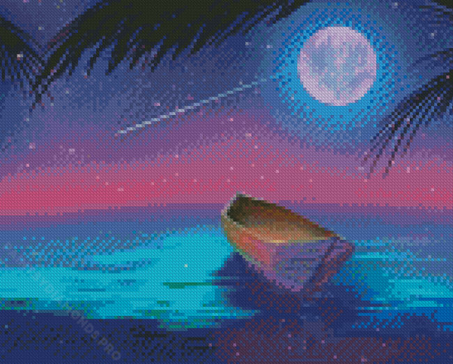 Magical Beach Boat With Moon Diamond Painting