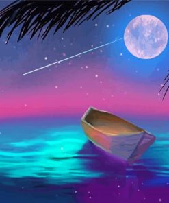 Magical Beach Boat With Moon Diamond Painting