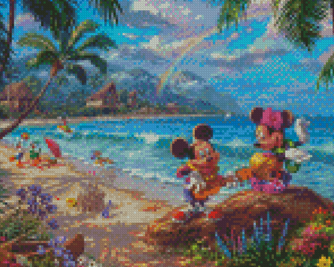 Mickey And Minnie Hawaii Art Diamond Painting