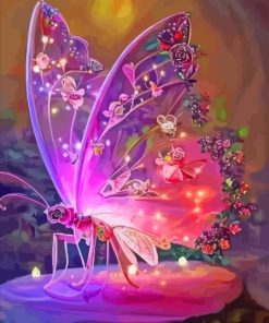 Pink Floral Fantasy Butterfly Diamond Painting