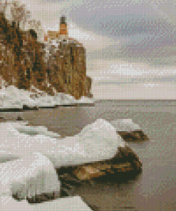 Snowy Split Rock Lighthouse Diamond Painting