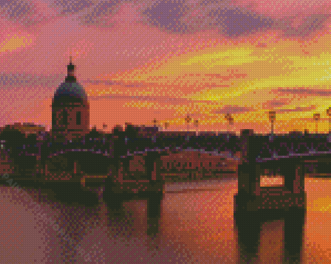 Sunset Pont Saint Pierre Toulouse Diamond Painting