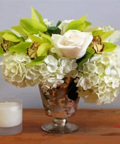 White Hydrangeas And Rose Vase Diamond Painting