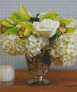 White Hydrangeas And Rose Vase Diamond Painting