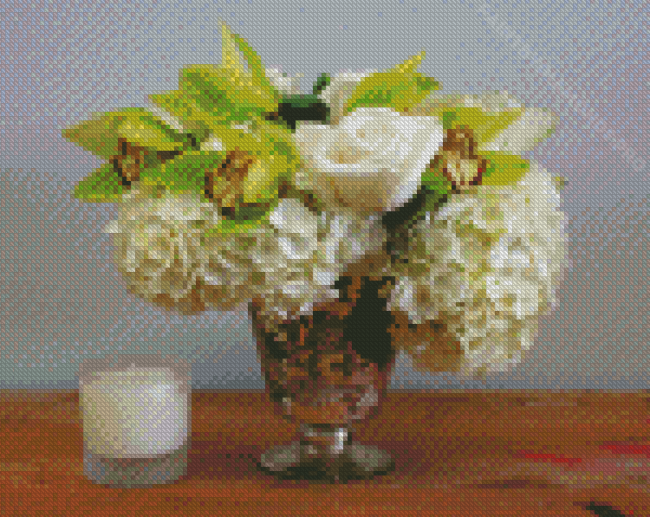 White Hydrangeas And Rose Vase Diamond Painting