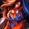 Woman With Tiger Art Diamond Painting