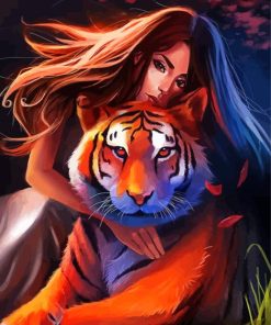 Woman With Tiger Art Diamond Painting