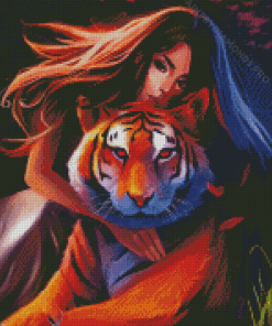 Woman With Tiger Art Diamond Painting