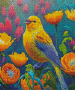 Yellow Warbler Bird And Flowers Diamond Painting