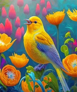 Yellow Warbler Bird And Flowers Diamond Painting