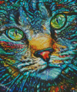 Abstract Blue Cat Diamond Painting