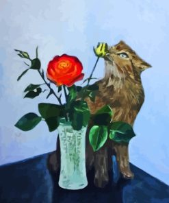 Aesthetic Cat And Flower Vase Diamond Painting