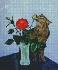 Aesthetic Cat And Flower Vase Diamond Painting