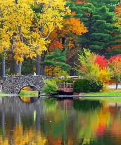 Autumn Central Park Water Reflection Diamond Painting