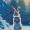 Cute Grey Bunny In Snow Diamond Painting