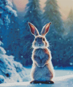 Cute Grey Bunny In Snow Diamond Painting