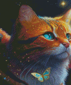 Cute Cat And Butterflies Diamond Painting