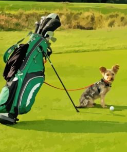 Dog With Golf Equipements Diamond Painting