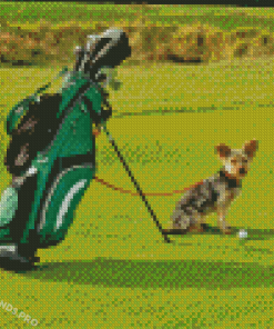 Dog With Golf Equipements Diamond Painting