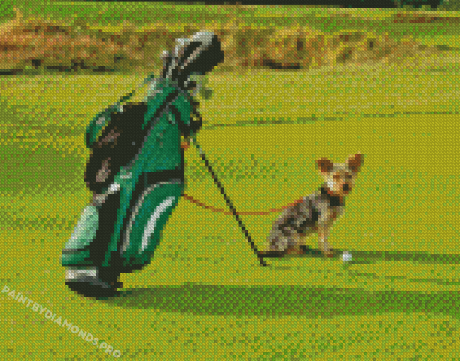 Dog With Golf Equipements Diamond Painting