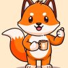 Fox Animal Drinking Coffee Diamond Painting